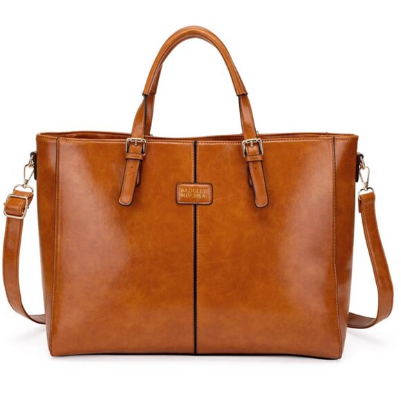 Badgley Mischka Julia Travel Weekender Tote Work School Bag Tan/Brown Large - Picture 1 of 7